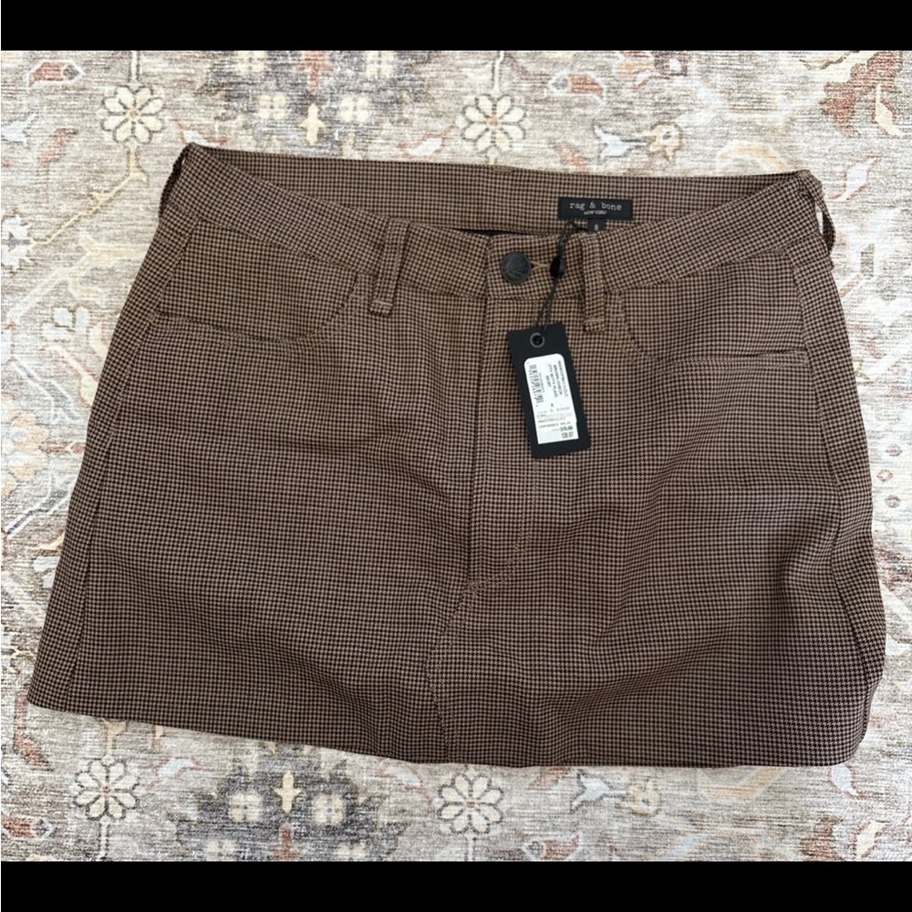NWT Rag & Bone Brown Houndstooth Mini Skirt sz 8
